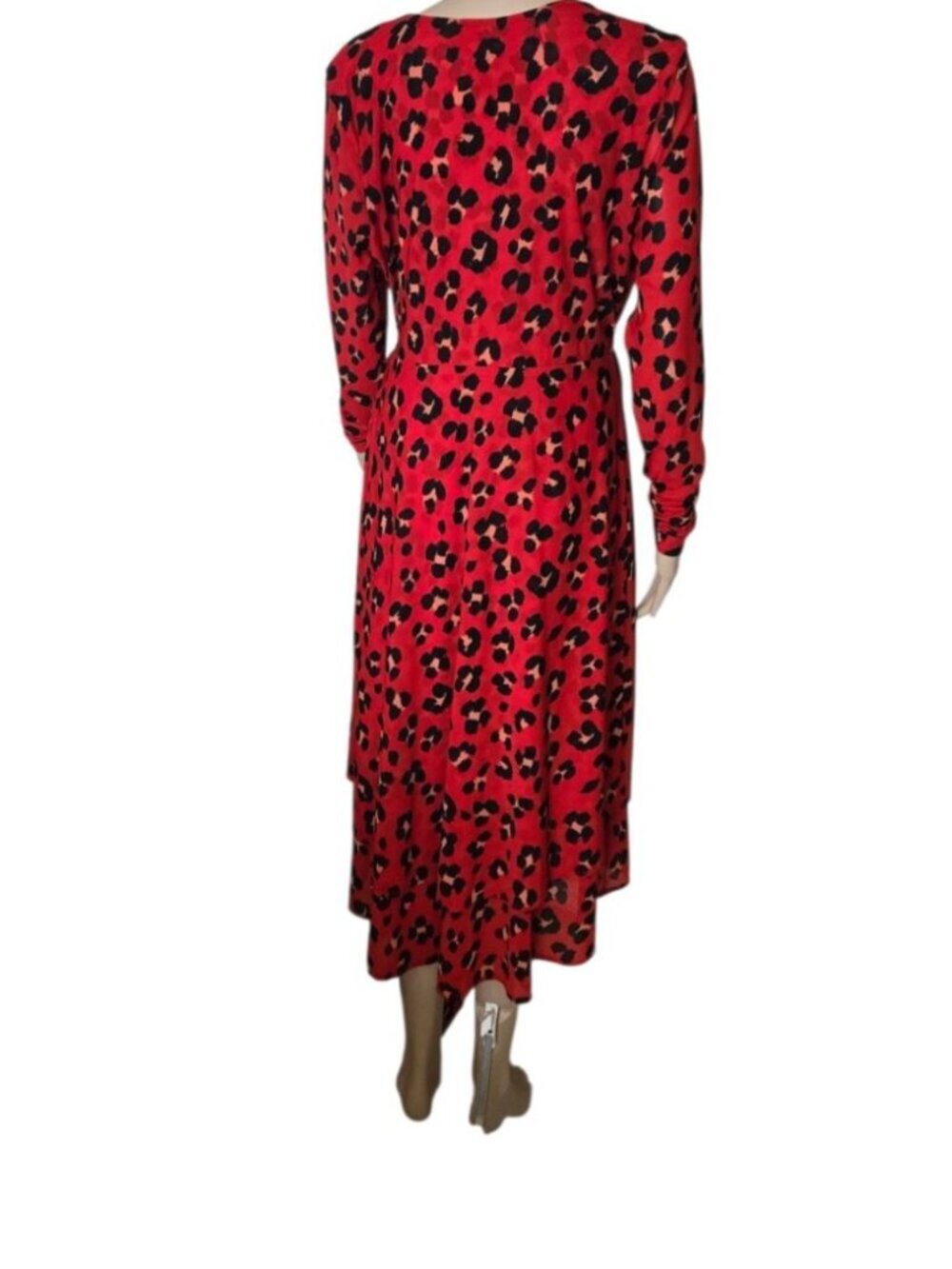Cabi Wrap Dress Siren Red Leopard Animal Print ls midi 5771 Women's Size M - Picture 6 of 6